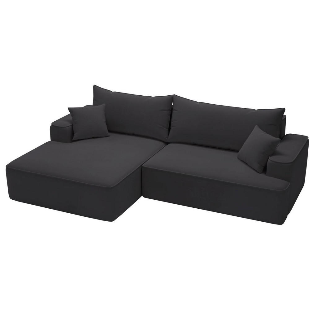 Thumbnail - Graingold Ecksofa, Schwarz, Textil, Kiefer, 3-Sitzer, L-Form, Ottomane links,L-Form, 270x165 cm, Oeko-Tex®, Reach, Herge...