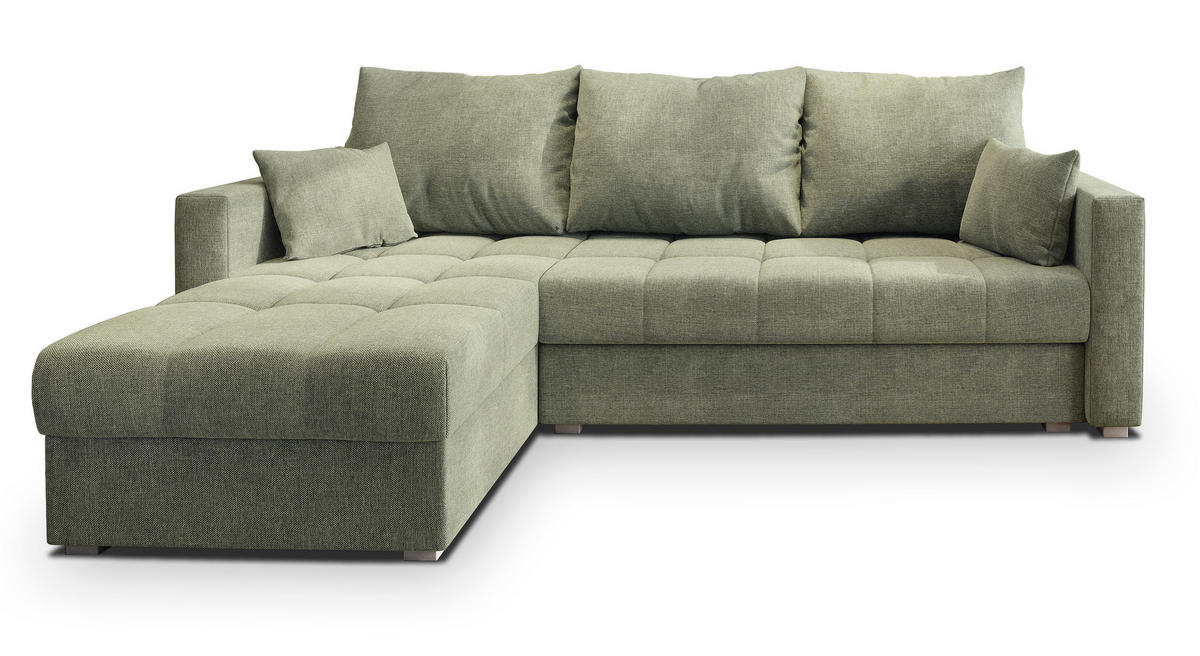 ECKSOFA NIDA Grün Geflochtener Stoff mit Schlaffunktion - Grün, Holz (220/143cm) - MASSENO