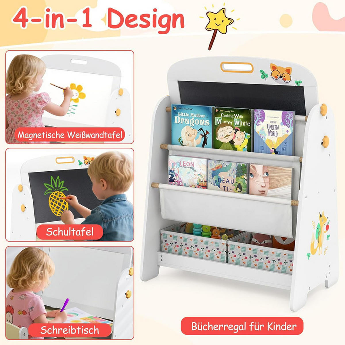 KINDERSTAFFELEI-SET mit Stuhl natur(2-tlg) - Naturfarben, Holzwerkstoff (60/80/40cm) - COSTWAY