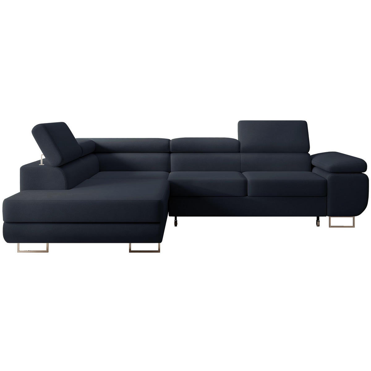 ECKSOFA Stevil Dunkelblau Velours - Silberfarben/Dunkelblau, Textil/Metall (275/203cm) - Selsey