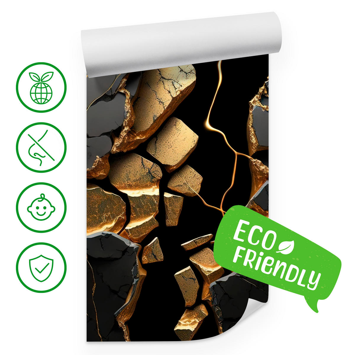 FOTOTAPETE für Wohnzimmer Schwarzer Abstrakter Marmor Gold Risse Wand 200x140 - Schwarz, Papier (200/140cm) - Muralo