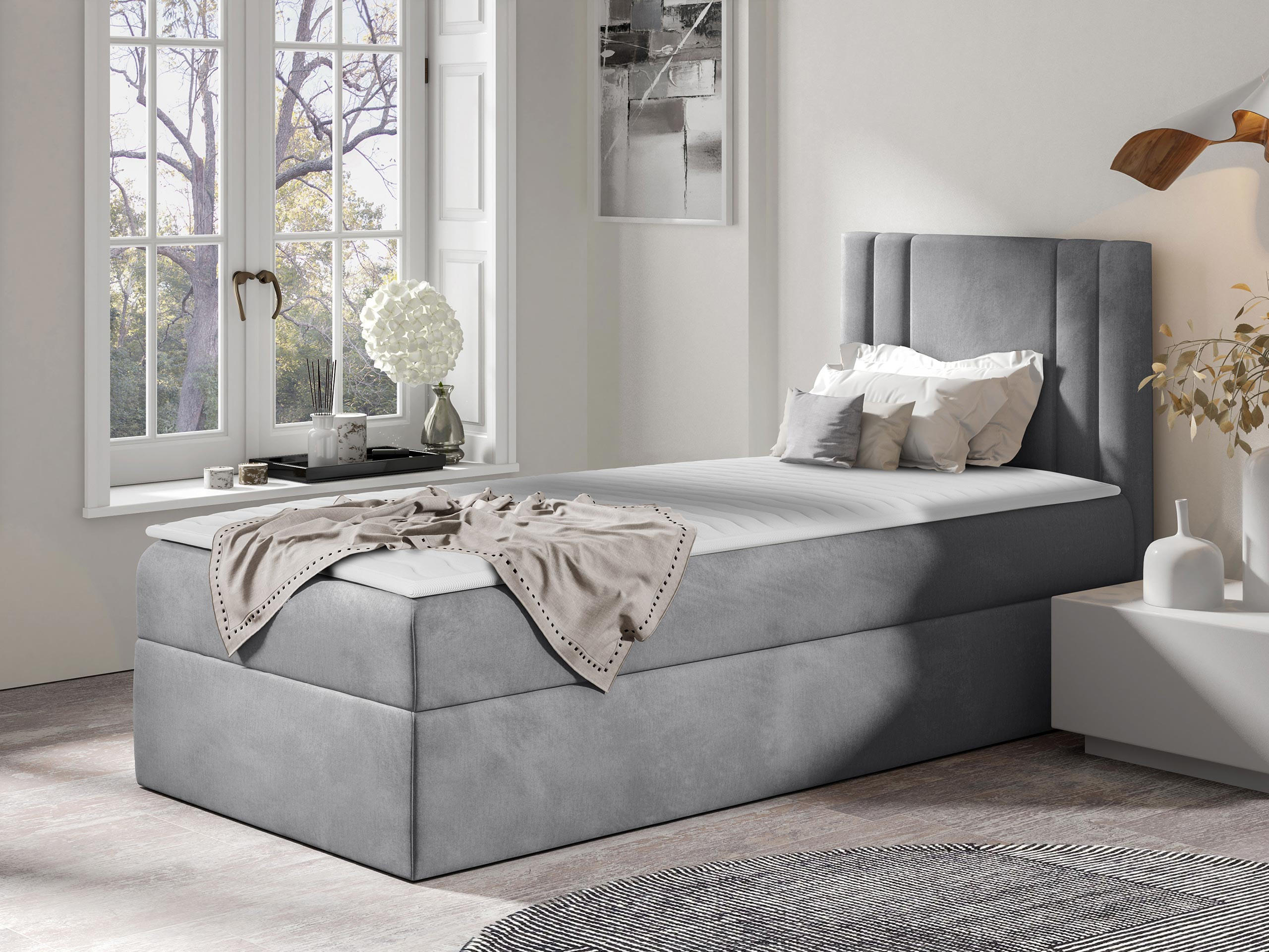 BOXBETT Carmen Mini, Seite zum Öffnen des Bettkastens: Rechts - Silberfarben, Holz (100/200cm) - MIRJAN24
