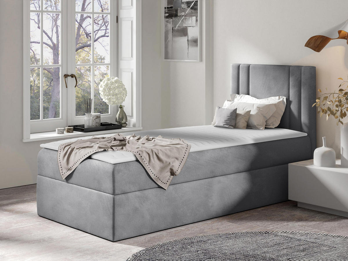 BOXBETT Carmen Mini, Seite zum Öffnen des Bettkastens: Rechts - Silberfarben, Holz (90/200cm) - MIRJAN24