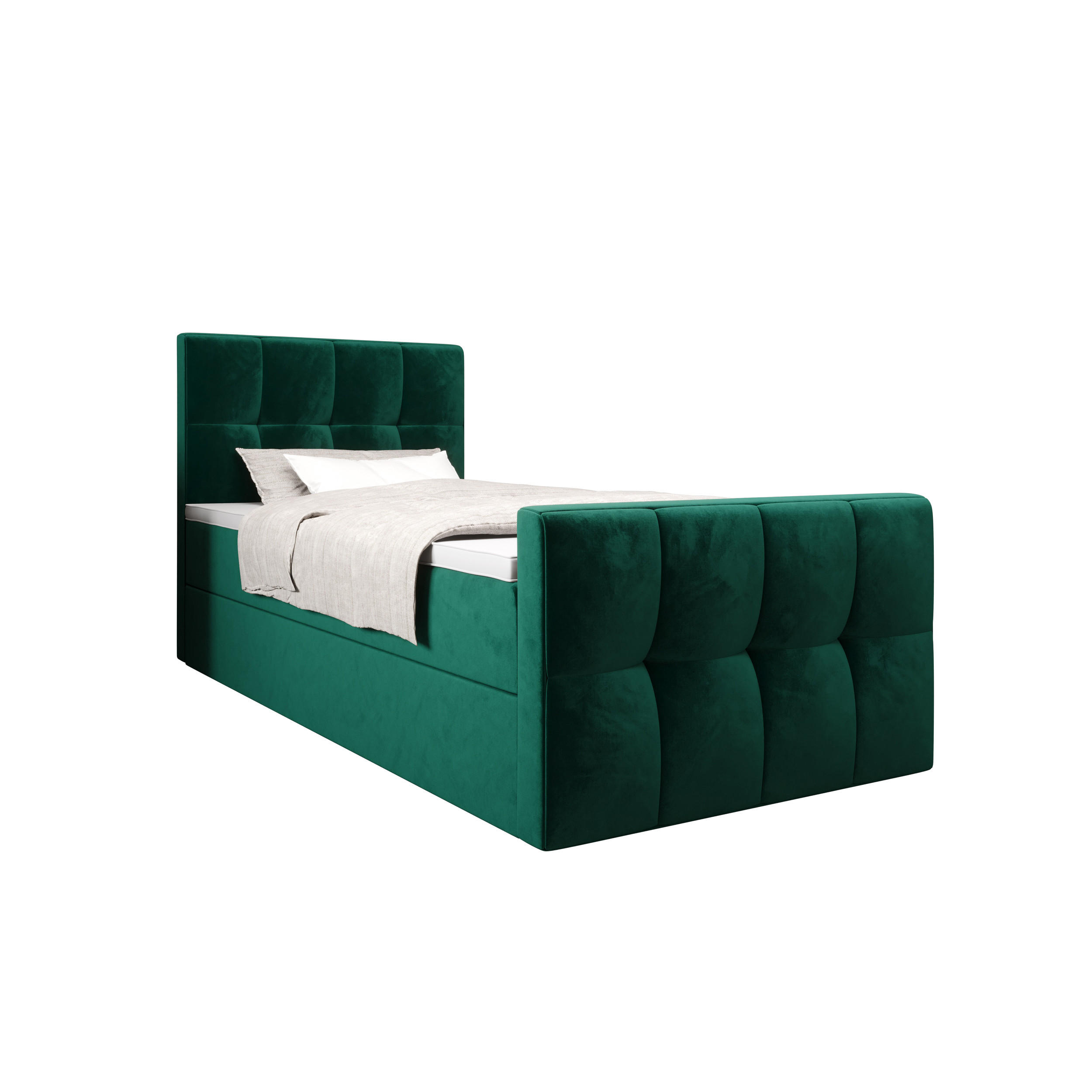 BOXBETT MANHATTAN mit Matratze H3, Bonell und Topper 100x200 Monolith 37 - Grün, Textil (100/200cm) - Bedante