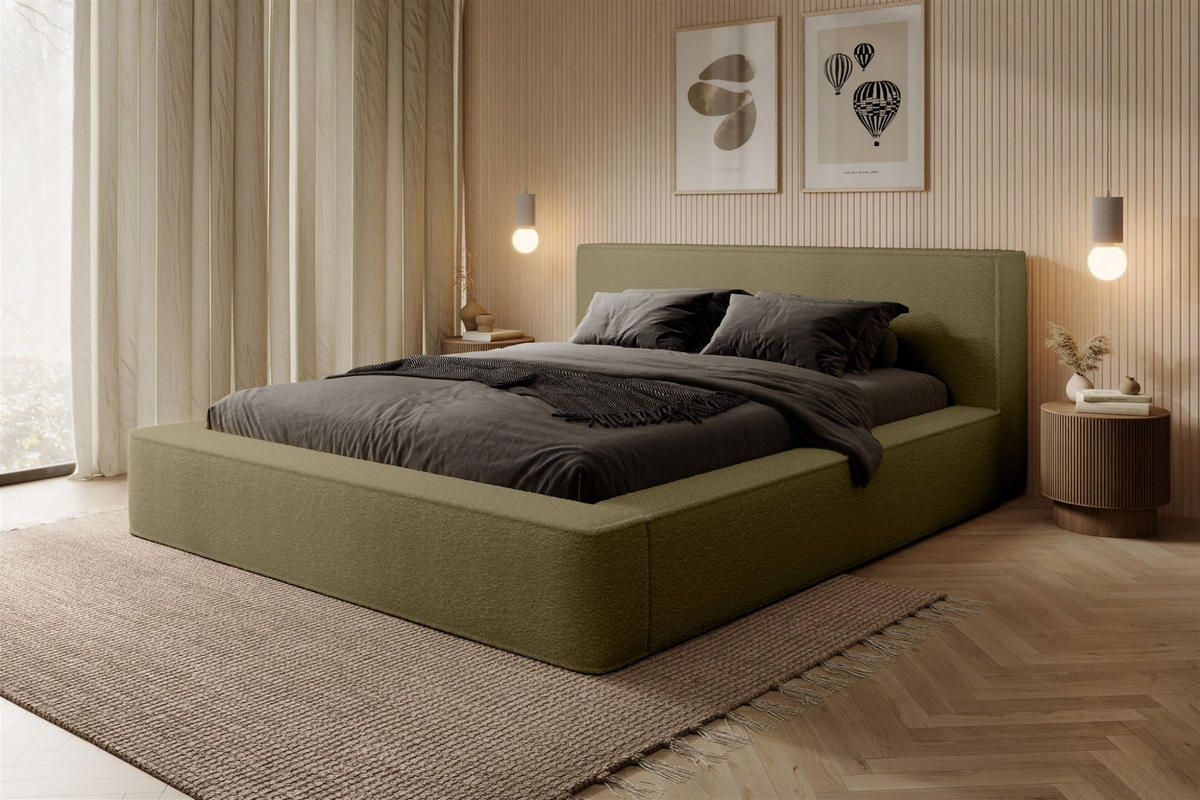 POLSTERBETT Omaha In Euphoria Komplett - Grün, Holzwerkstoff/Textil (180/200cm) - Fun Möbel