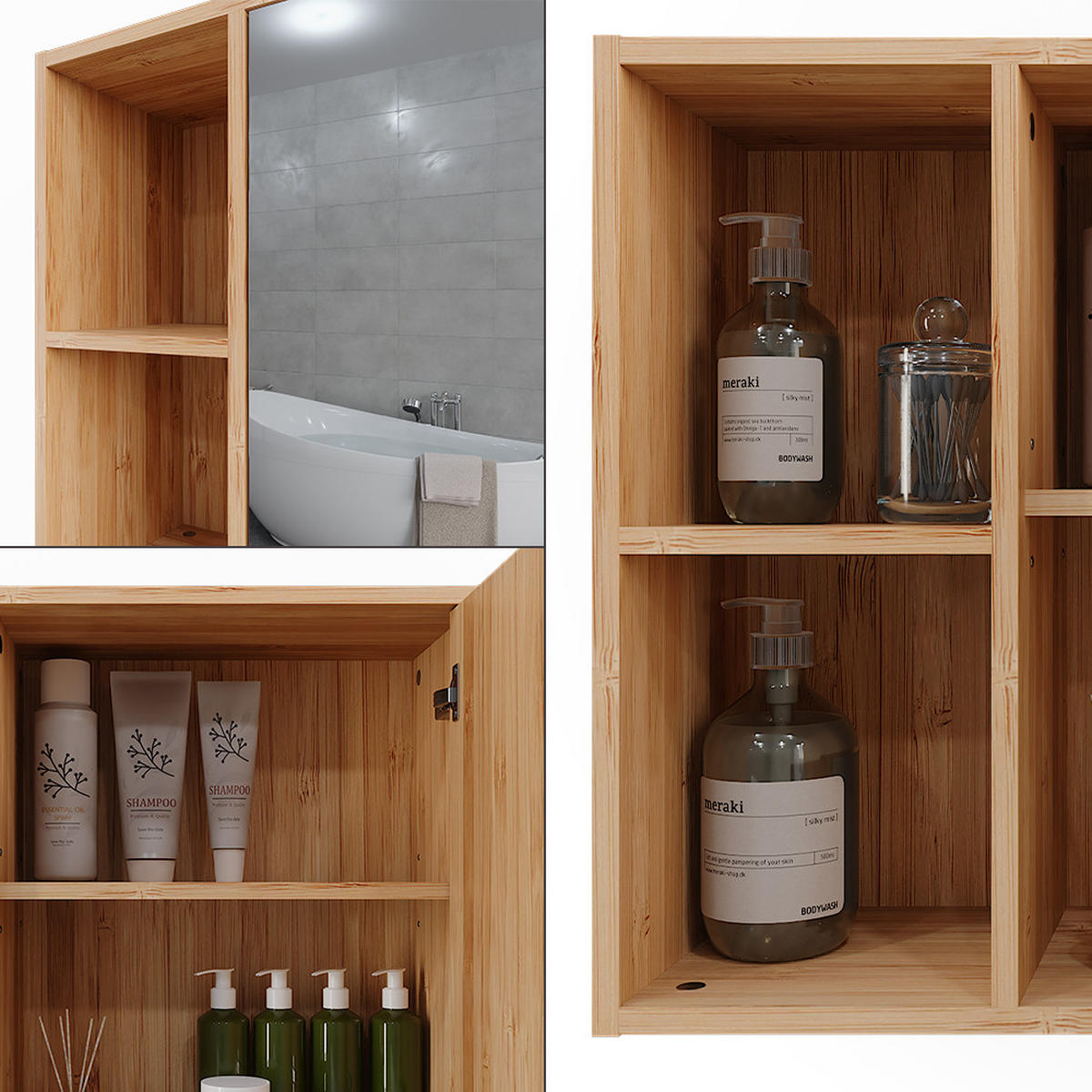BADSPIEGELSCHRANK Lucie Bambus 54 x 44.5 cm mit Spiegel - Braun, Holzwerkstoff (54/44.5/20cm) - Vicco