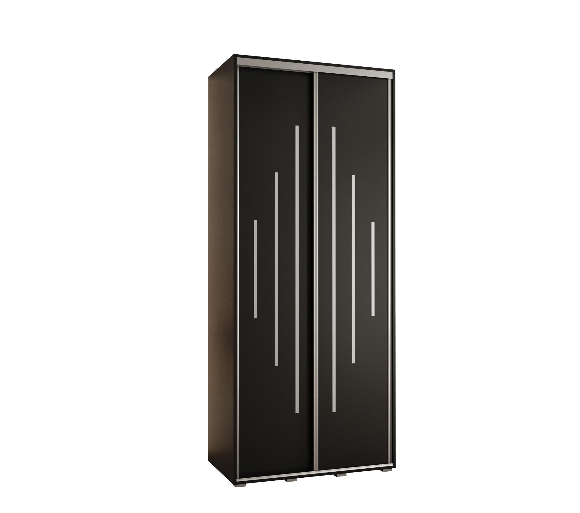 Abiks Möbel SCHWEBETÜRENSCHRANK Schwarz, Schwarz, Silber 120cm × 45cm × 235cm