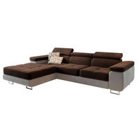 ECKSOFA ELMA L-S Braun Velours-Stoff mit Schlaffunktion - Braun, Holz (280/205cm) - MASSENO