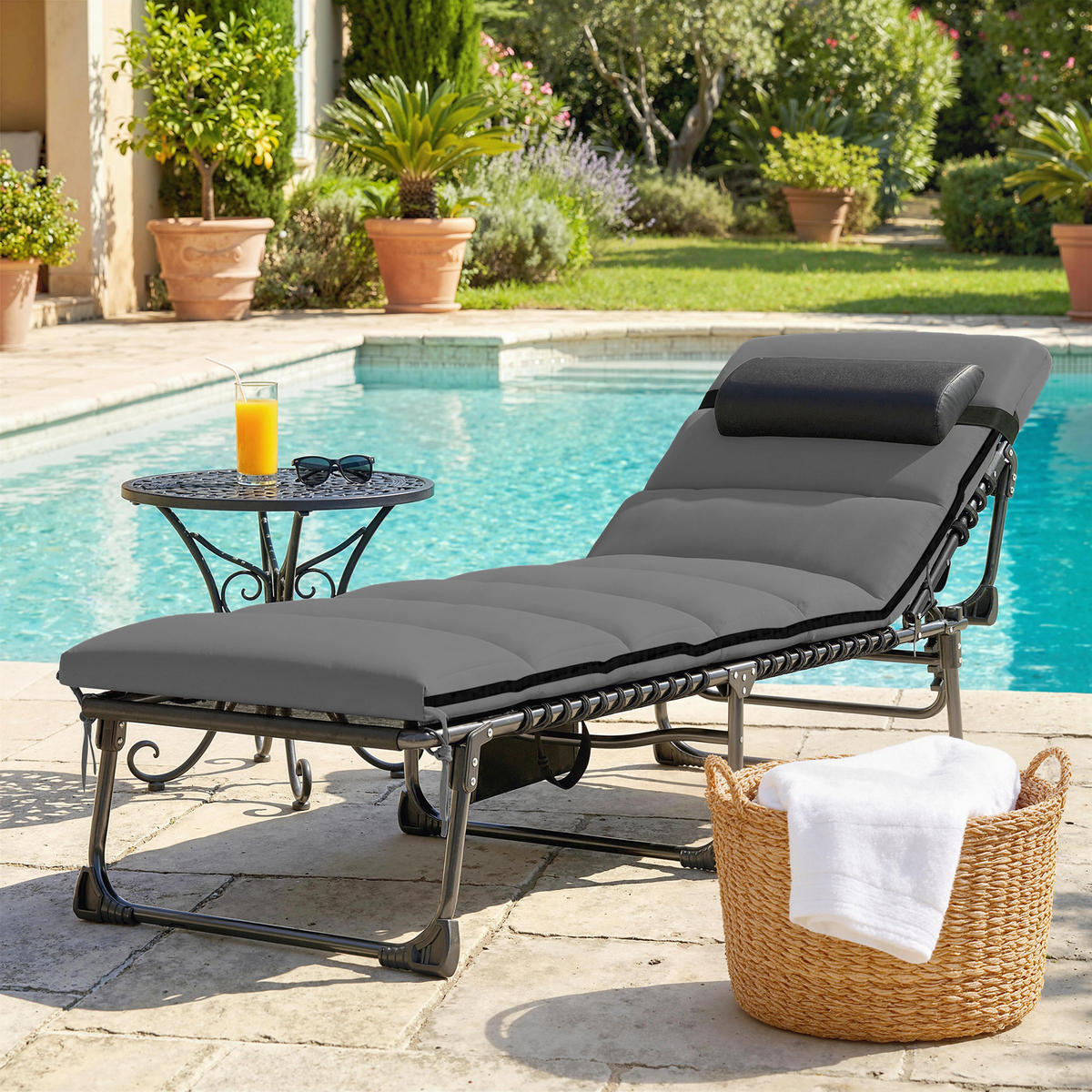 SONNENLIEGE DE-15702 5 Positionen mit dickem Kissen Dunkelgrau - Dunkelgrau, Metall (57/38/200cm) - ComfortXL