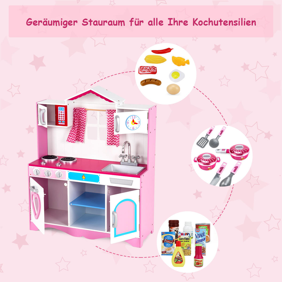 KINDERKÜCHE Holz Pink - Pink, Holz (30/101/82cm) - COSTWAY