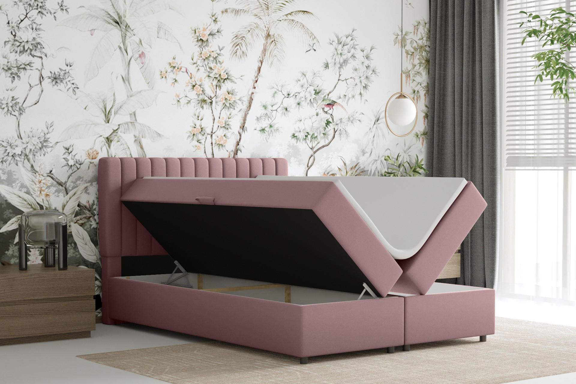 BOXBETT Everest rosa 140 x 200 cm Doppelbett mit hochwertiger Bonell-Matratze und Topper - Rosa, Holz (140/200cm) - Panda Möbel