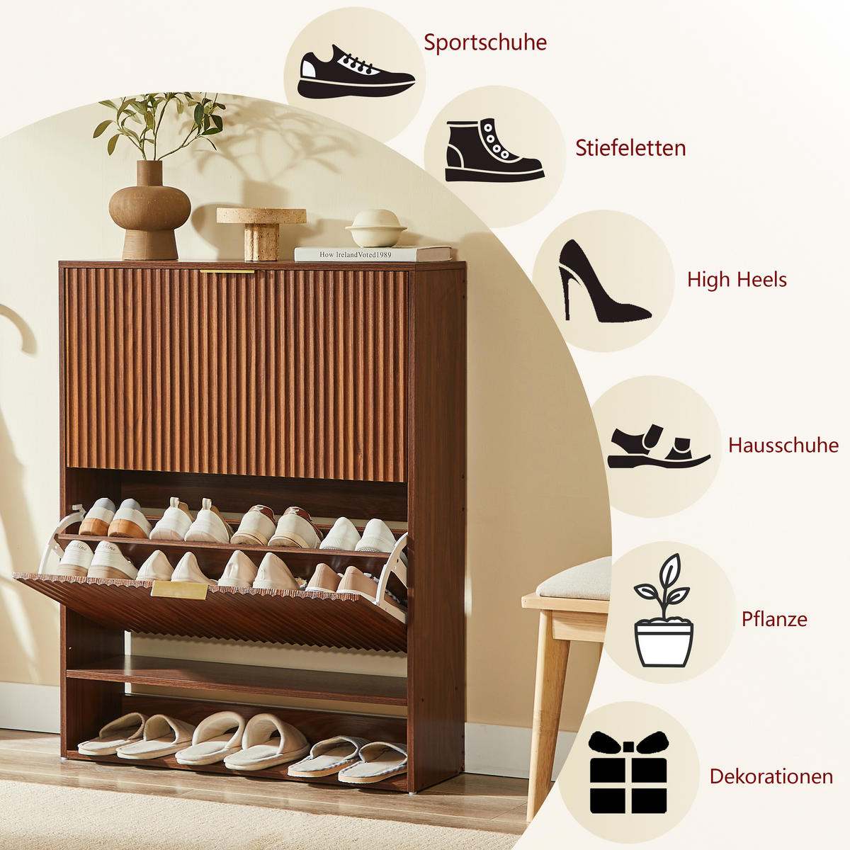 SCHUHSCHRANK Nussbaumfarben 80/24/102 cm - Walnussfarben, Holzwerkstoff (80/102/24cm) - PANGIVO