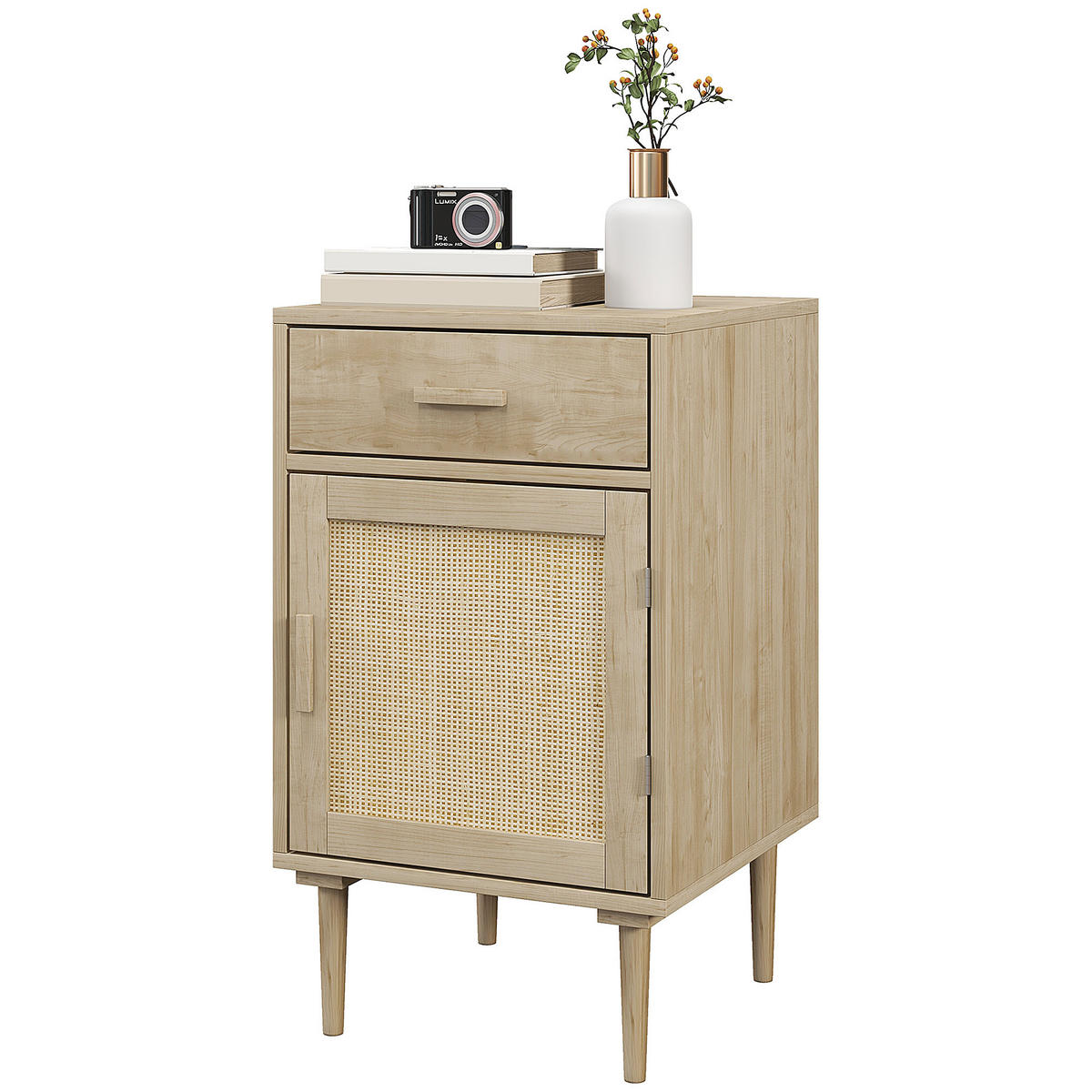 NACHTSCHRANK DE-12831 Schublade und Rattantür Natur - Naturfarben, Holzwerkstoff (40/68.5/40cm) - ComfortXL