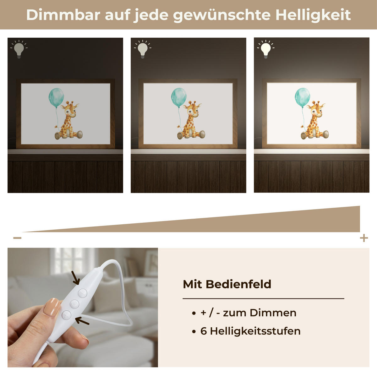 WANDLEUCHTE Giraffe - Baby - Tiere - Blauer Ballon 30x20 cm - Weiß, Holzwerkstoff (30/20/8cm) - OnlyWow