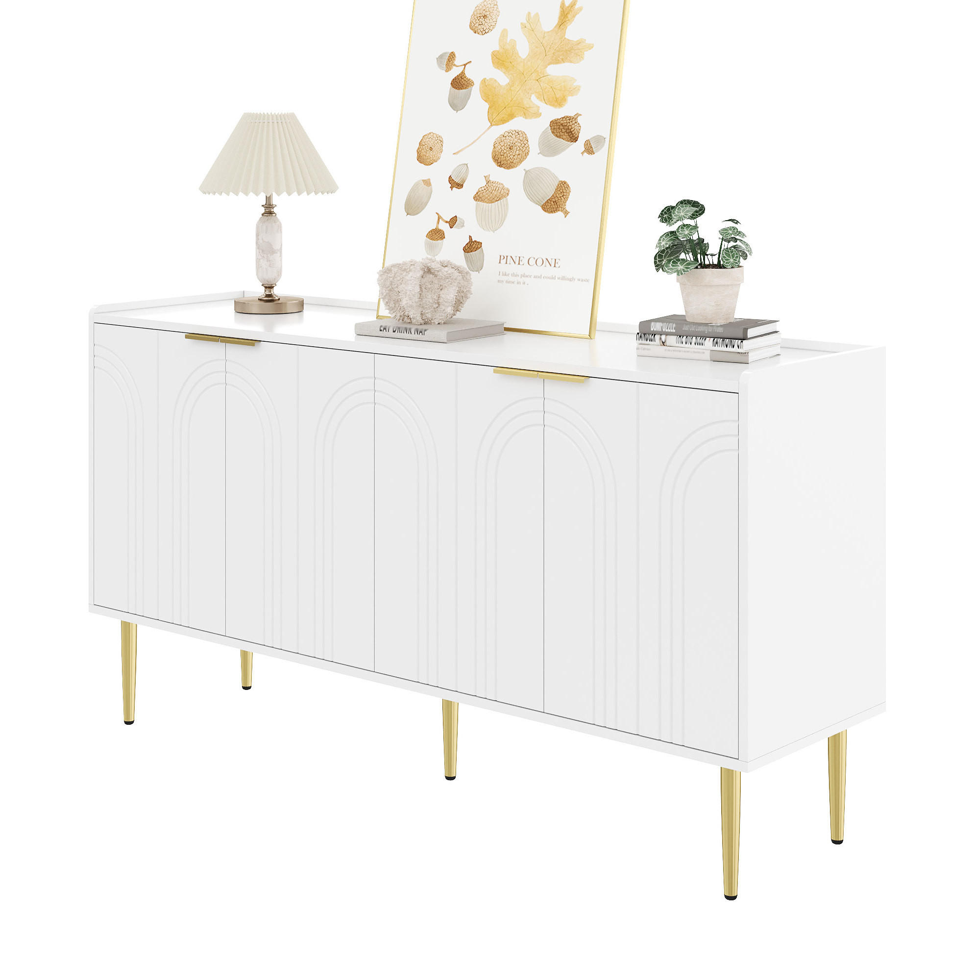 Modfu KOMODA z MDF 140x38x75 cm bílá se 4 dvířky, nastavitelnými policemi a tichým dovíráním
