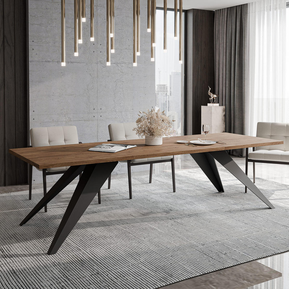 AUSZIEHTISCH XANDRO 140/80/76 cm mit Metallgestell, Schwarz / Lefkas-Eiche - Schwarz/Eiche San Remo, Holzwerkstoff/Metall (80/140/76cm) - Idohome