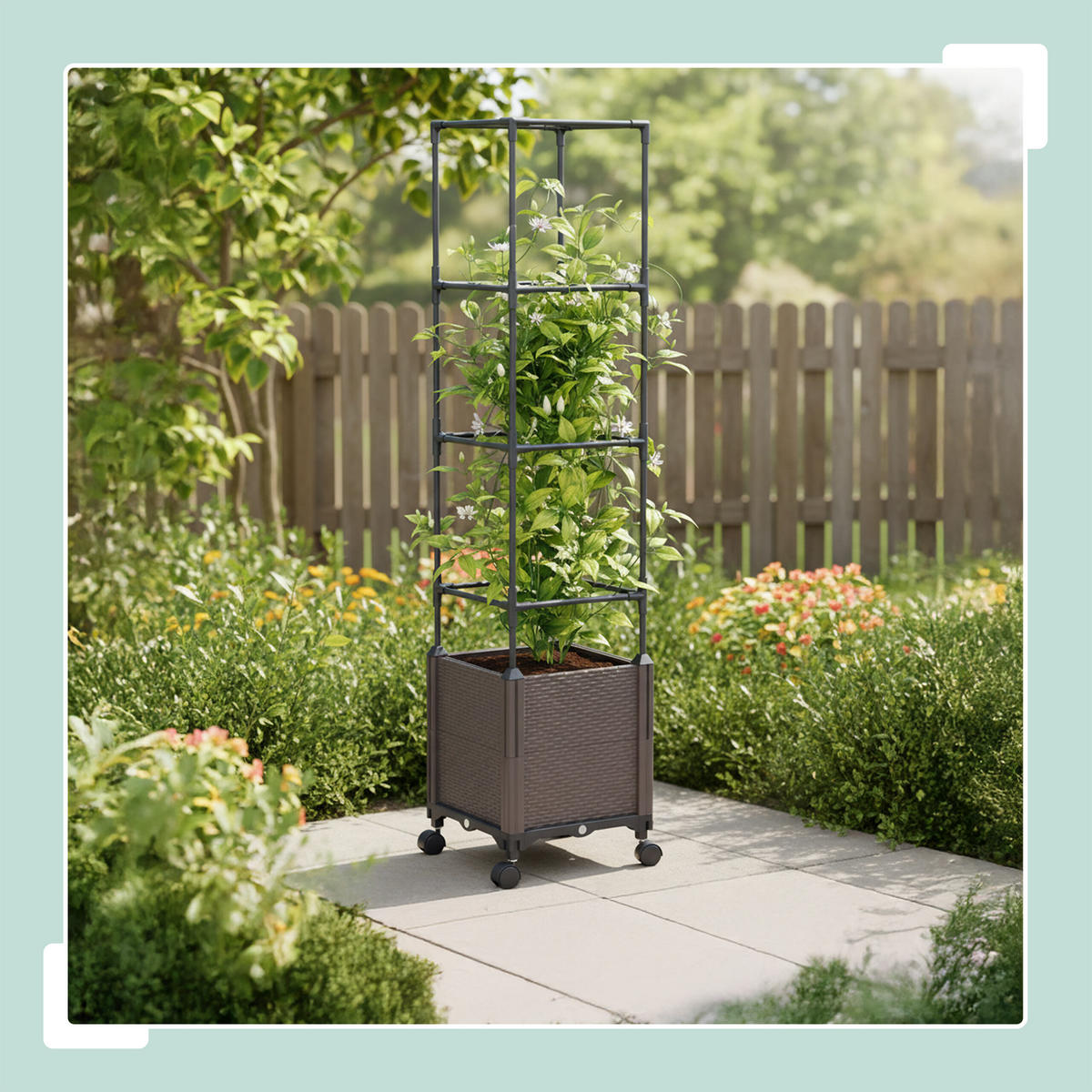 PFLANZKÜBEL - Anthrazit, Kunststoff/Metall (30/135/30cm) - Relaxdays