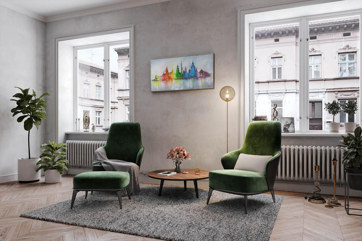 OLEJOMAĽBA 120/60 cm, Mesto a architektúra - sivá, drevo/textil (120/60cm) - KUNSTLOFT