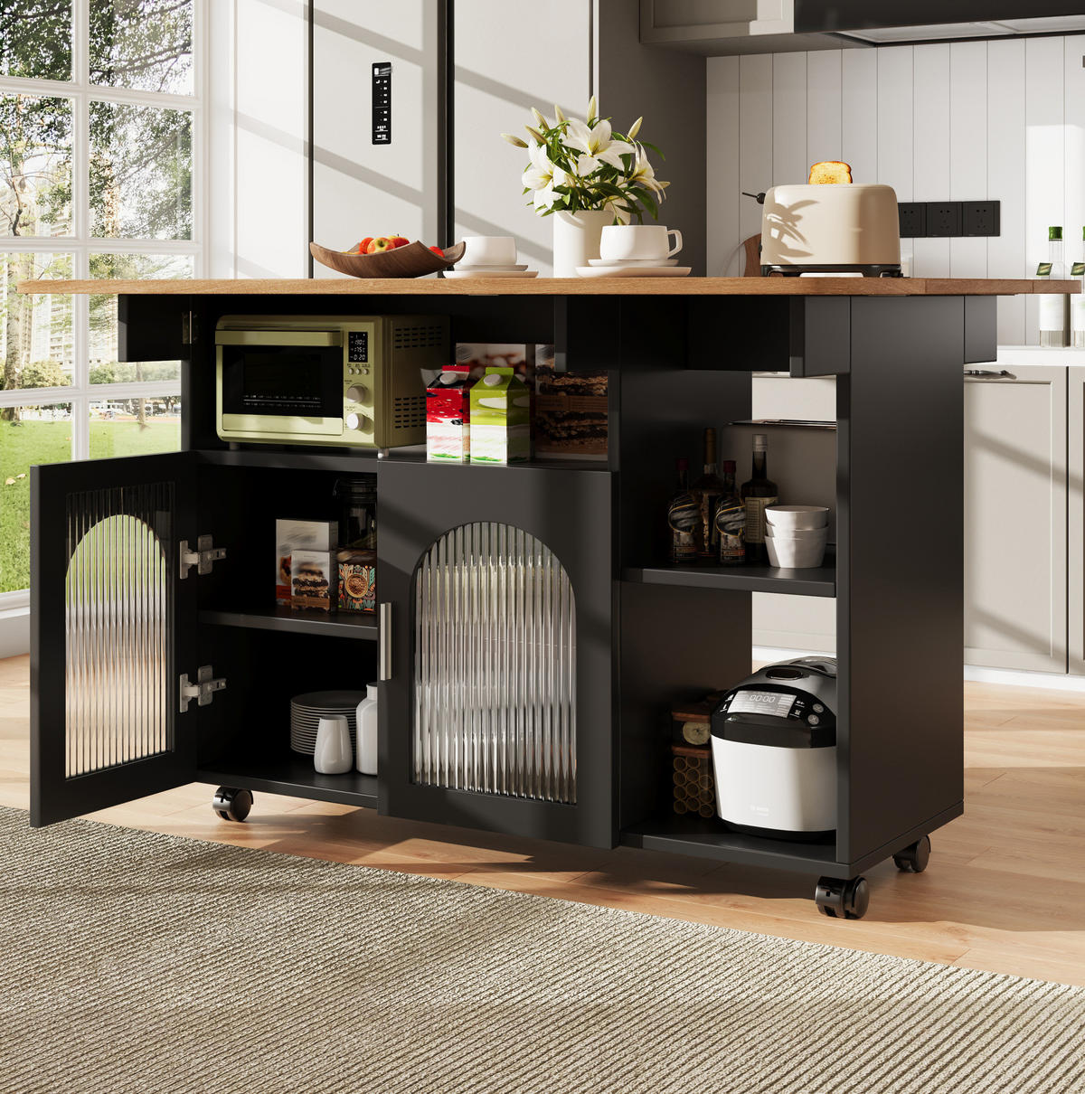 KÜCHENINSEL klappbar 120 x 70 cm Schwarz - Schwarz, Holz (30/79.5/120cm) - Beauniv