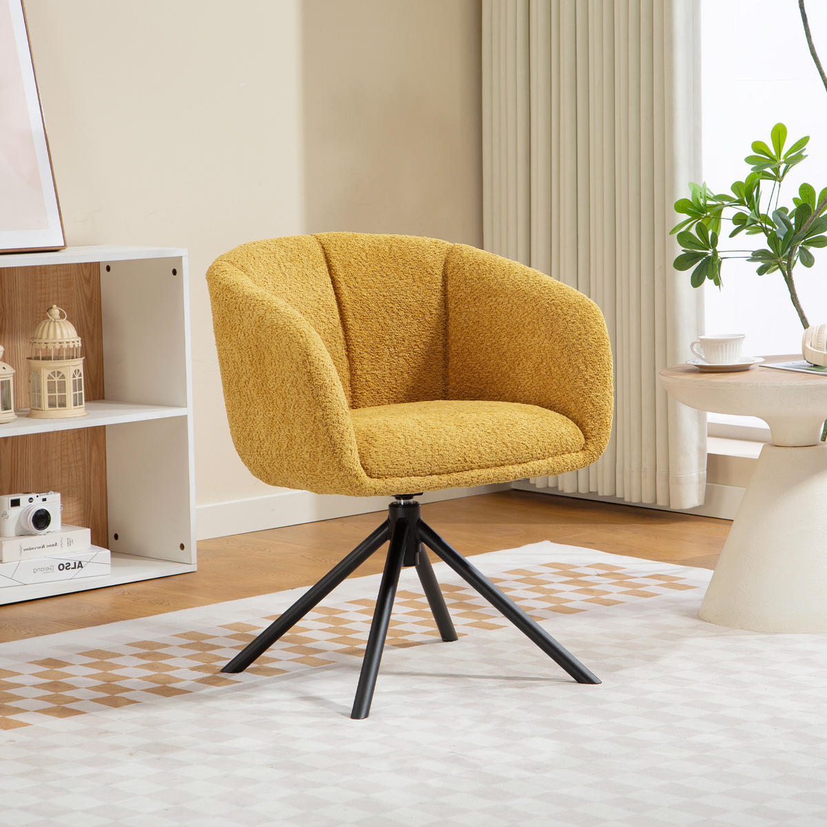 SESSEL Loungesessel mit Armlehne, 360° Drehfunktion, Leinenoptik, Gelb - Gelb, Textil (58.5/78.5/59cm) - HOMCOM