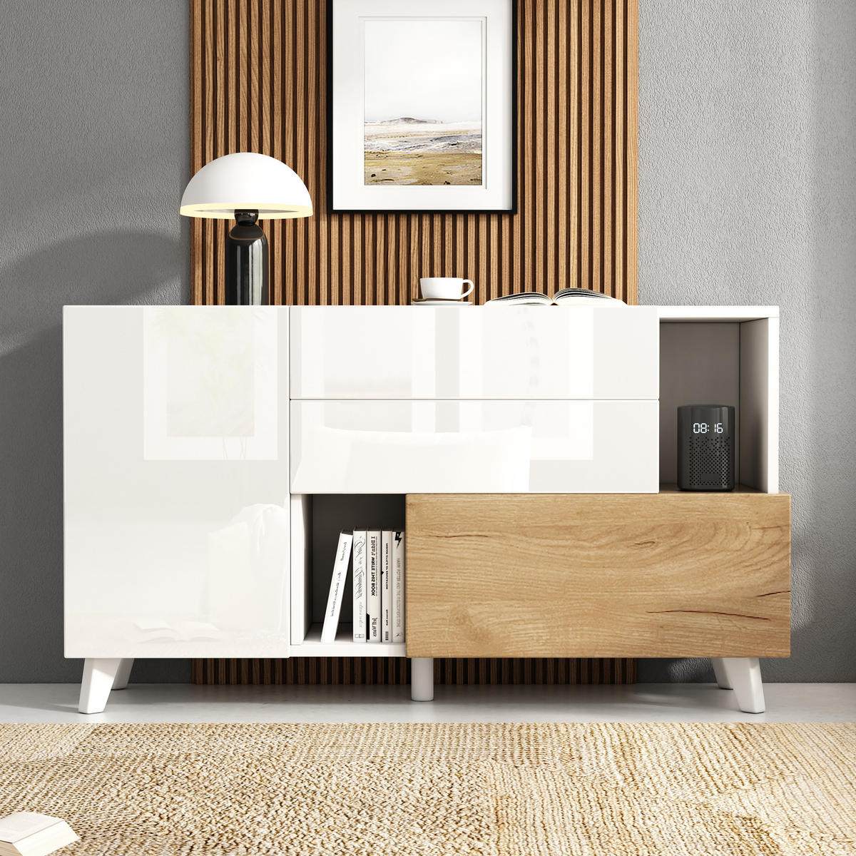 SIDEBOARD Weiß Holz Hochglanz Modern Stauraum Esszimmer - Multicolor, Holzwerkstoff (40/70/130cm) - FLIEKS