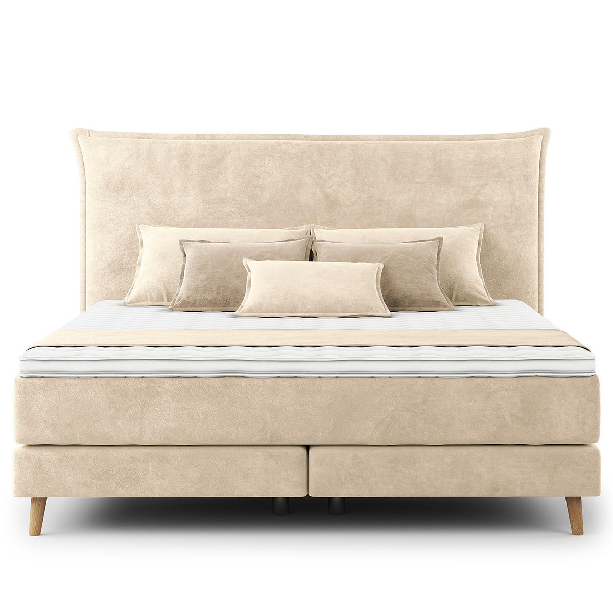 BOXSPRINGBETT - Klassisch - Creme, Holz (180/200cm) - home24