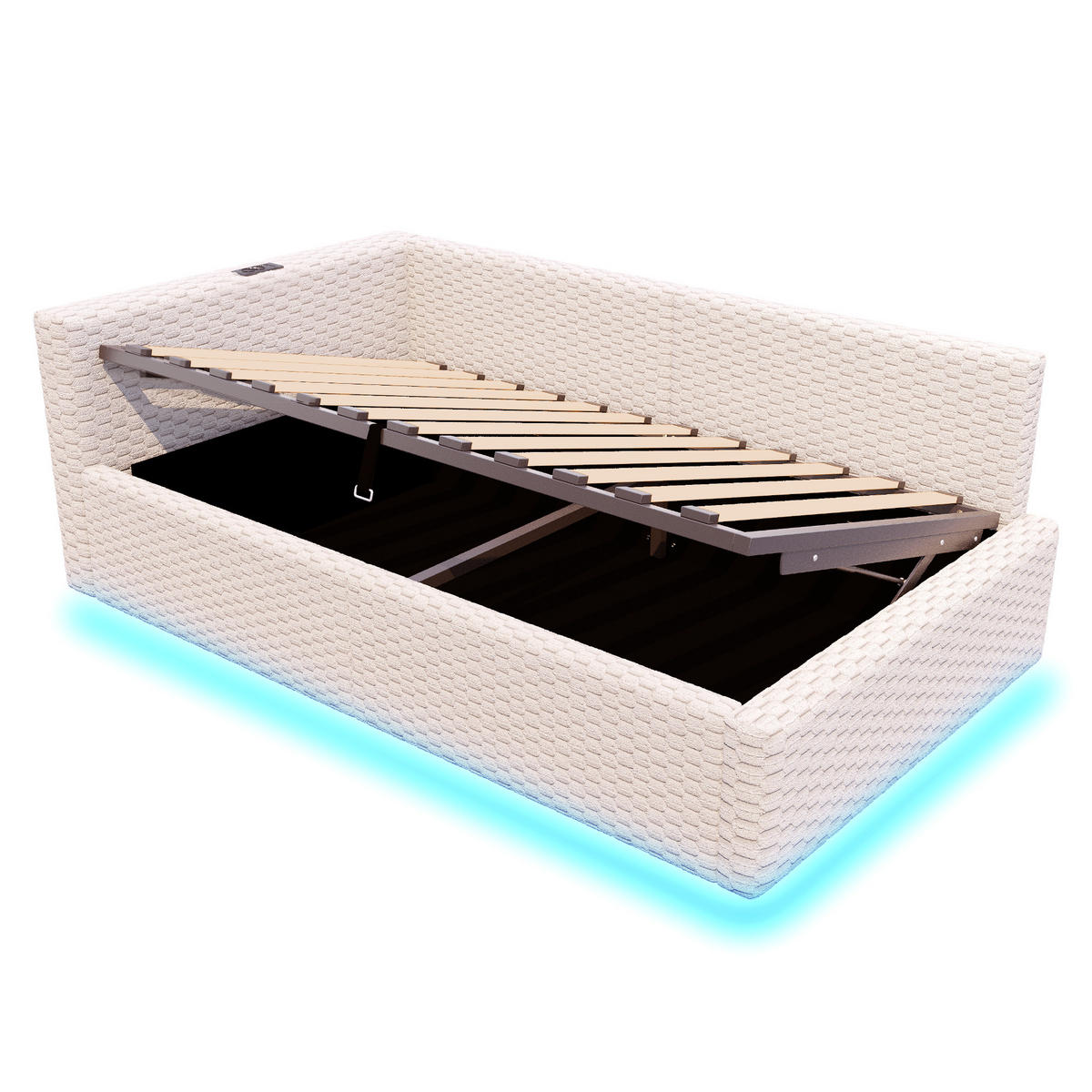 POLSTERBETT mit Stauraum und LED 90x200 cm Samt Beige - Beige, Metall (90/200cm) - Meubliv