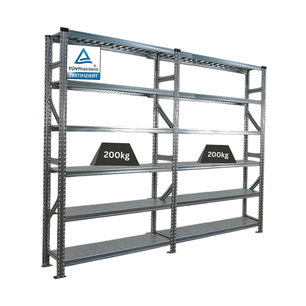 FACHBODENREGAL Proximo Stecksystem 210x240x32cm 6 Ebenen Beidseitig nutzbar Verzinkt - Silberfarben, Metall (240/210/32cm) - PROREGAL