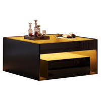 COUCHTISCH aus MDF und Glas 70x70x35 cm in Schwarz mit LED-Beleuchtung - Schwarz, Holzwerkstoff (70/70/35cm) - Modfu