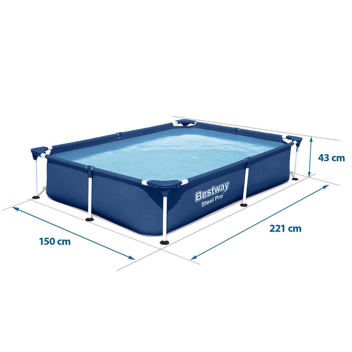 POOL 221 x 150 x 43 cm - 56401N - Blau, Textil (221/43/150cm)