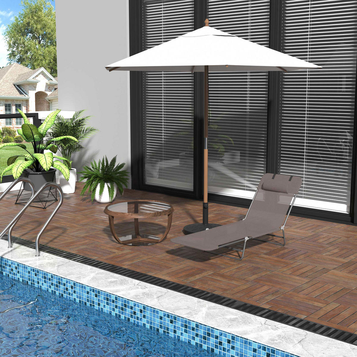 SONNENLIEGE Klappbare Braun und Silber 182 x 56 x 24,5 cm - Braun, Metall (56/24.5/182cm) - Vallsero