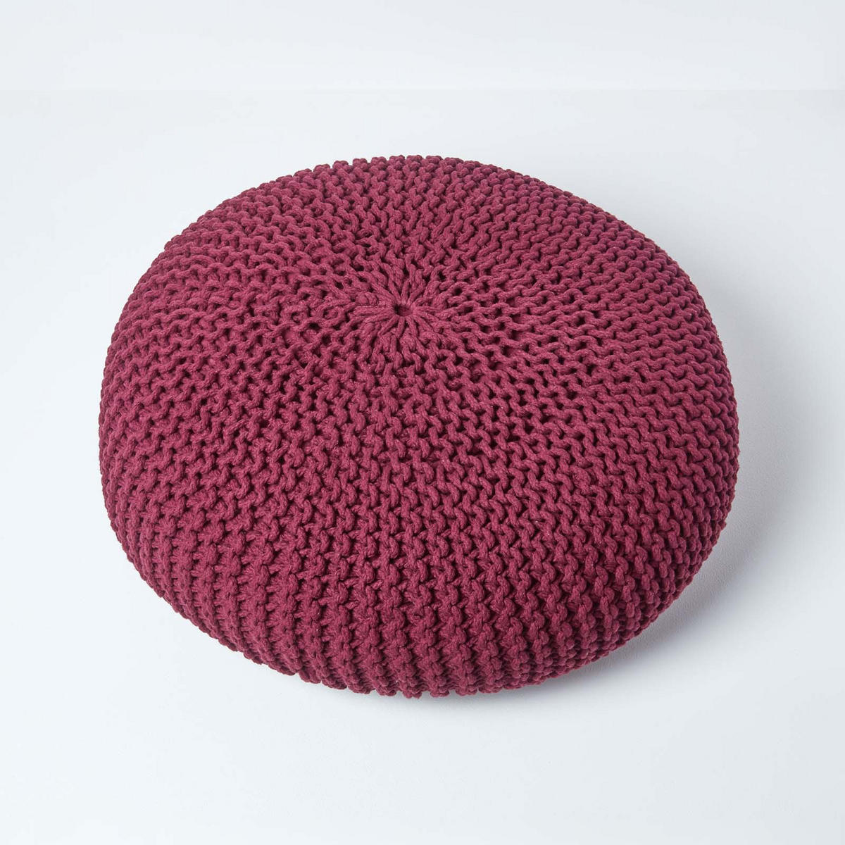 STRICK-POUF weinrot, Bodenkissen rund 70/70/23 cm - Weinrot, Textil (70/23/70cm) - Homescapes
