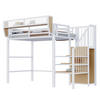 HOCHBETT 90/200 cm Weiß aus Metall mit Sicherheitsleiter und verstellbarem Ablagefach - Weiß, Metall (90/200cm) - OKWISH