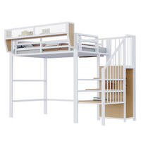 HOCHBETT 90/200 cm Weiß aus Metall mit Sicherheitsleiter und verstellbarem Ablagefach - Weiß, Metall (90/200cm) - OKWISH