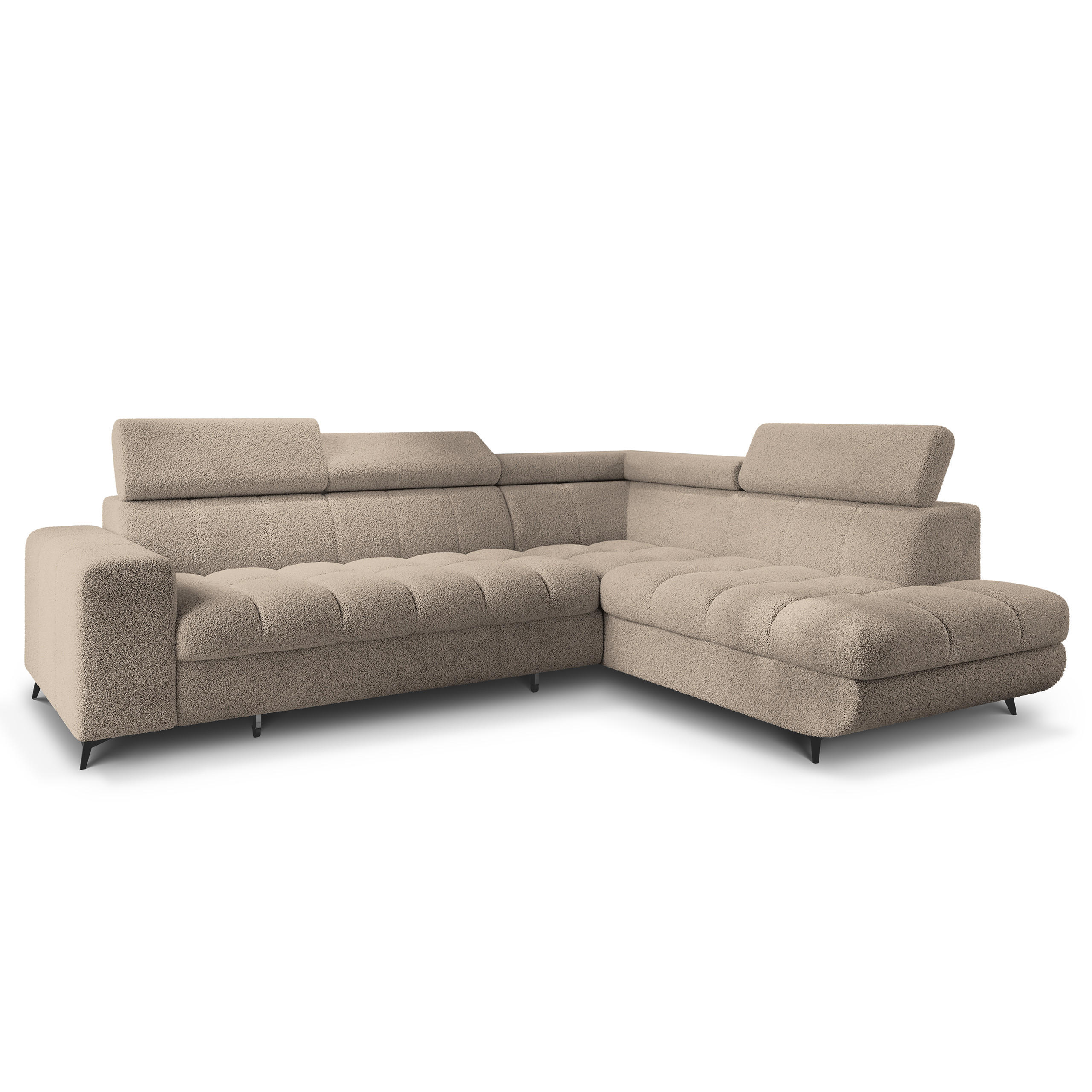 ECKSOFA MORIVA Q R-S Beige Boucle-Stoff mit Schlaffunktion - Beige, Holzwerkstoff/Textil (253/190cm) - MASSENO