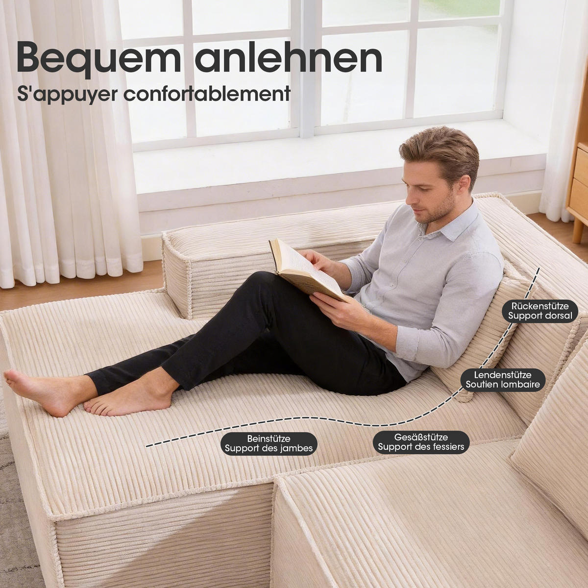 ECKSOFA polyester L-form mit taschenfederkern & 2 kissen - Hellgelb, Textil (235/129cm) - Urban Meuble