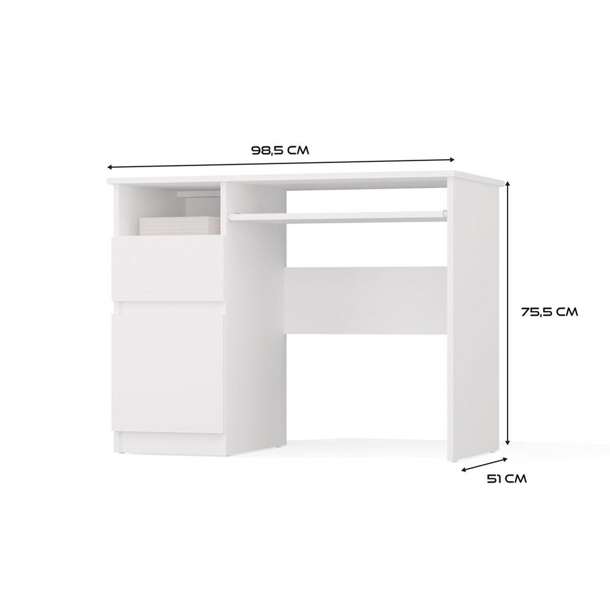 SCHREIBTISCH Weiß 98/75/51 - Weiß, Holzwerkstoff (51/98/75cm) - RAUMHIRSCH FURNITURE