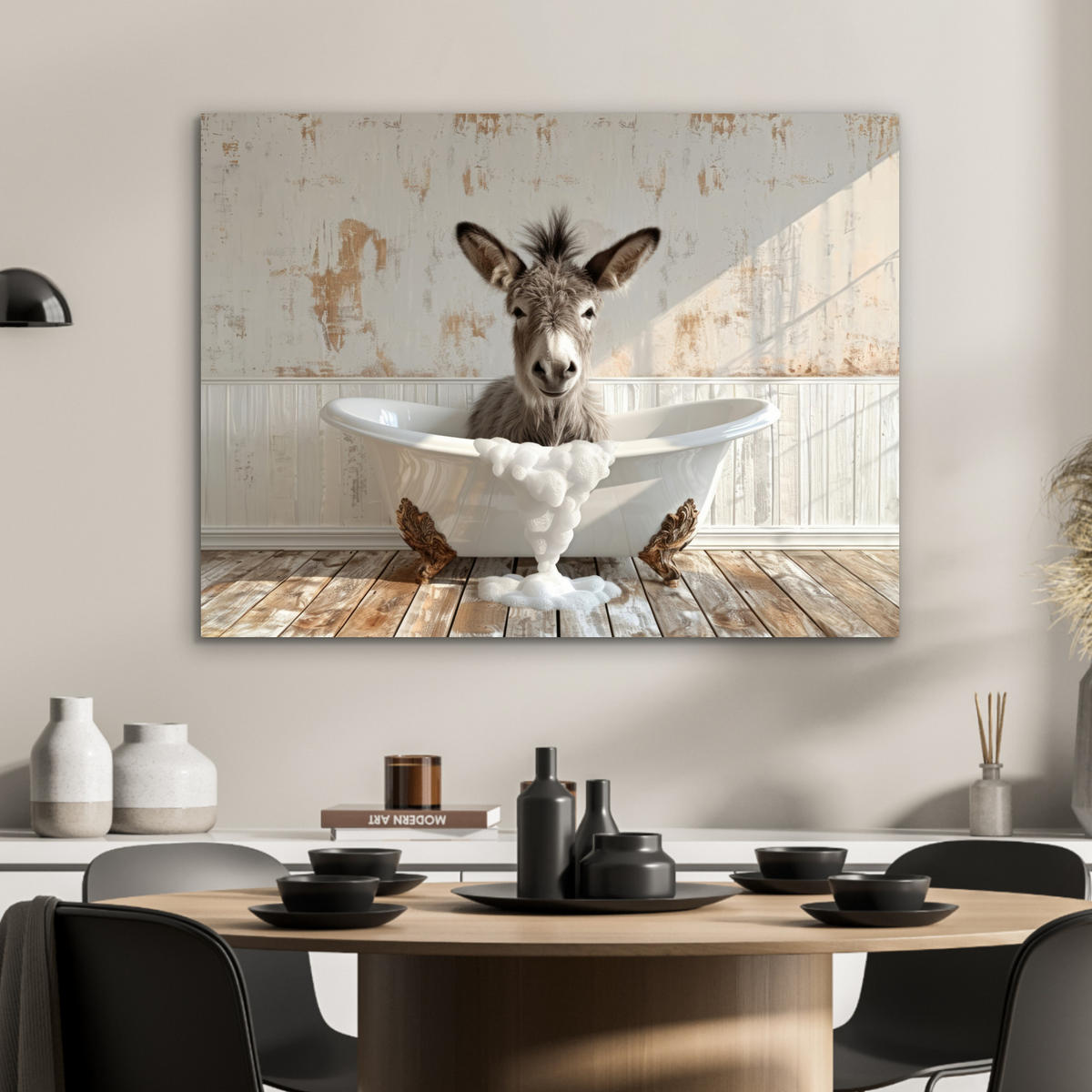 KOVOVÝ OBRAZ Osol - Zvieratá - Vaňa - Pena 80x60 cm - biela, kov (80/60cm) - MuchoWow