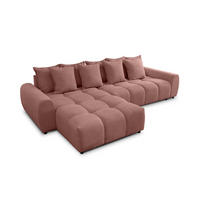 ECKSOFA Bubble mit losen Rückenkissen und Sitzfläche in Bubble-Optik aus weichem Terrakotta Strukturstoff mit schöner Sitzkomfort - Ottomane links - Terracotta/Schwarz, Holz/Kunststoff (180/306cm) - S-Style Möbel