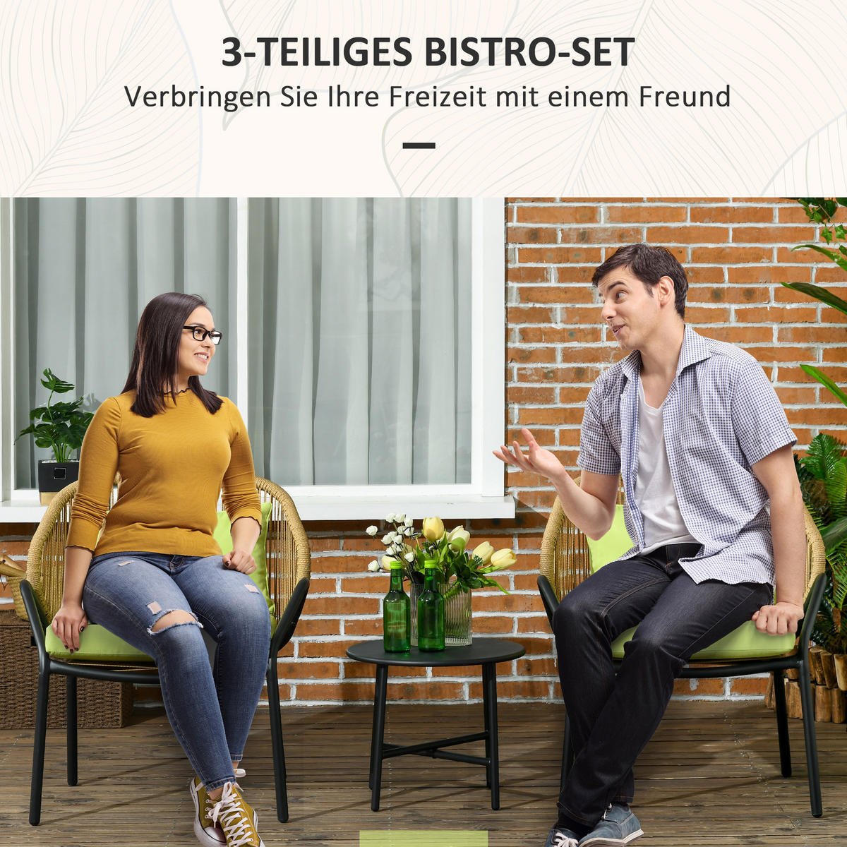 GARTENMÖBEL Set, PE Rattan, Grün - Grün, Kunststoff - Outsunny