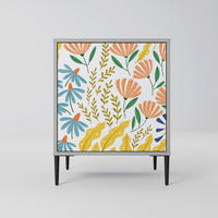 SIDEBOARD HELLO SPRING, Grau, 57,5x42x72,5 cm, Schwarze Metallfüße - Multicolor/Schwarz, Holzwerkstoff/Metall (57.5/72.5/42cm) - SpaceRebels