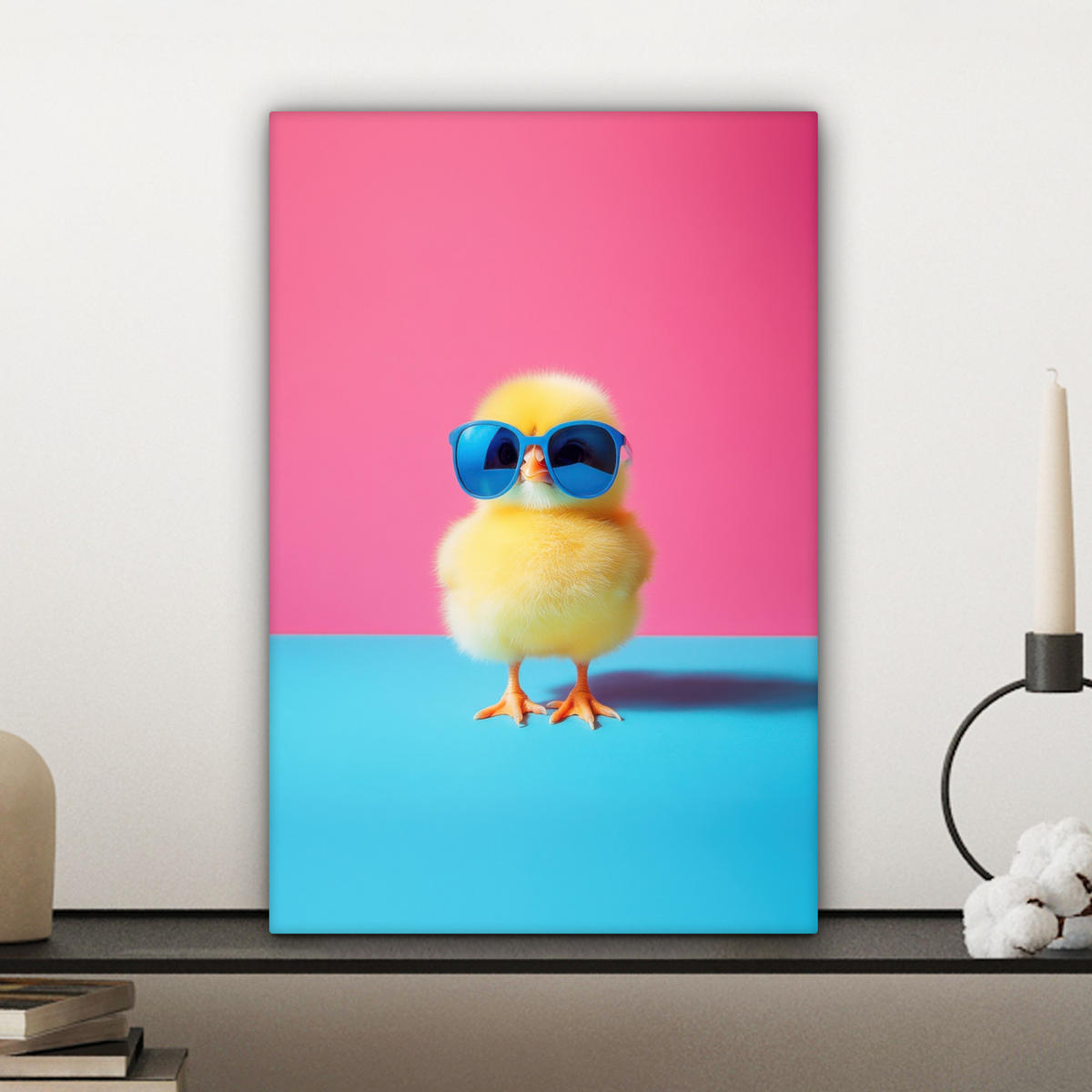 LEINWANDBILD Chick - Sonnenbrille - Blau Deko Wohnzimmer 20x30 cm - Pink/Gelb, Textil (20/30cm) - MuchoWow
