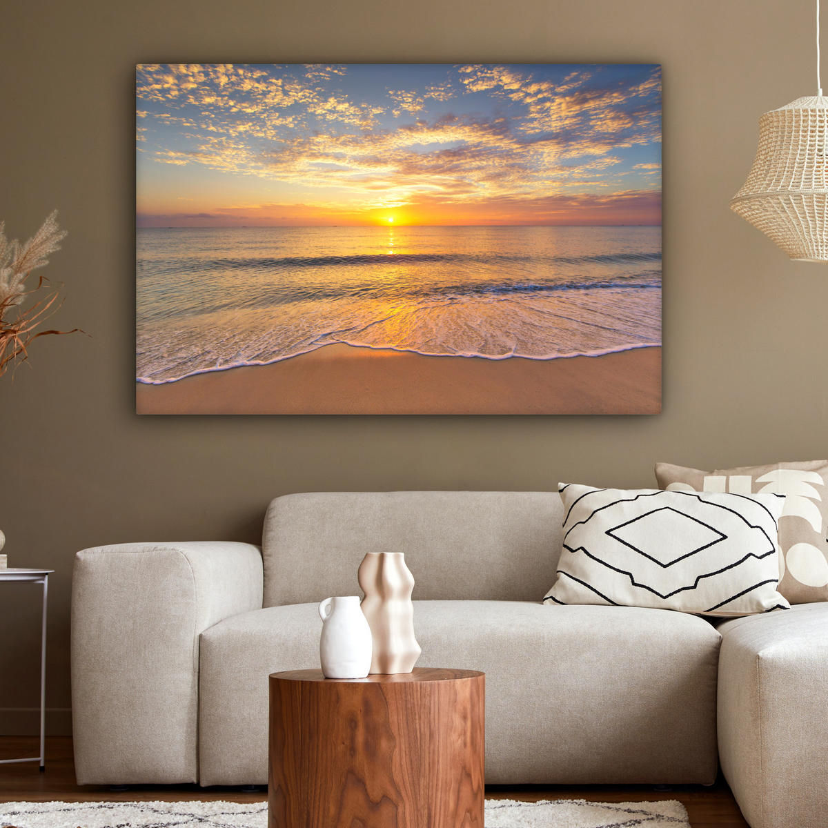 LEINWANDBILD Strand - Sonnenuntergang - Meer Groß 140x90 cm - Gelb, Textil (140/90cm) - MuchoWow