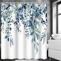 DUSCHVORHANG Blau floral Polyester schimmelresistent schnell trocknend wasserdicht mit Haken - Multicolor, Textil (180/180cm) - MCBOSON