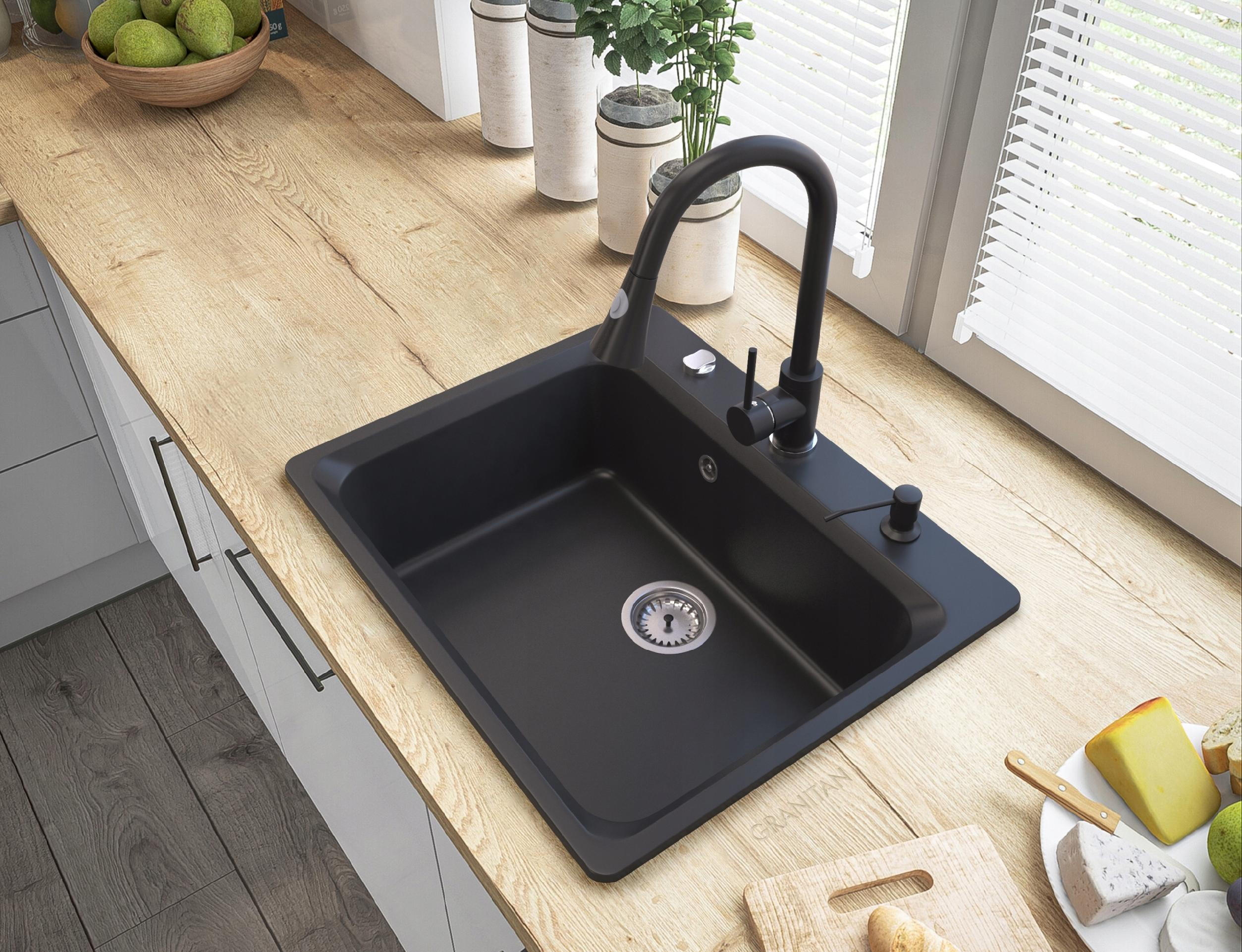GRANITSPÜLE Zante mit Siphon Batterie - Schwarz, Kunststoff/Stein (62/53/20cm) - Granitan