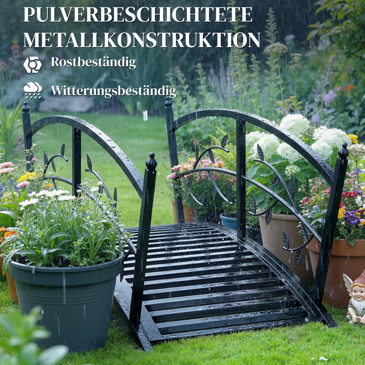 GARTENBRÜCKE Metall Schwarz - Schwarz, Metall (120/51/47cm) - Outsunny