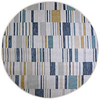 TEPPICH Outdoor Geometrische Muster, Terrasse schmutzabweisend Blau-Gelb Rund 160x160 - Blau, Textil (160/160cm) - KADIMA DESIGN