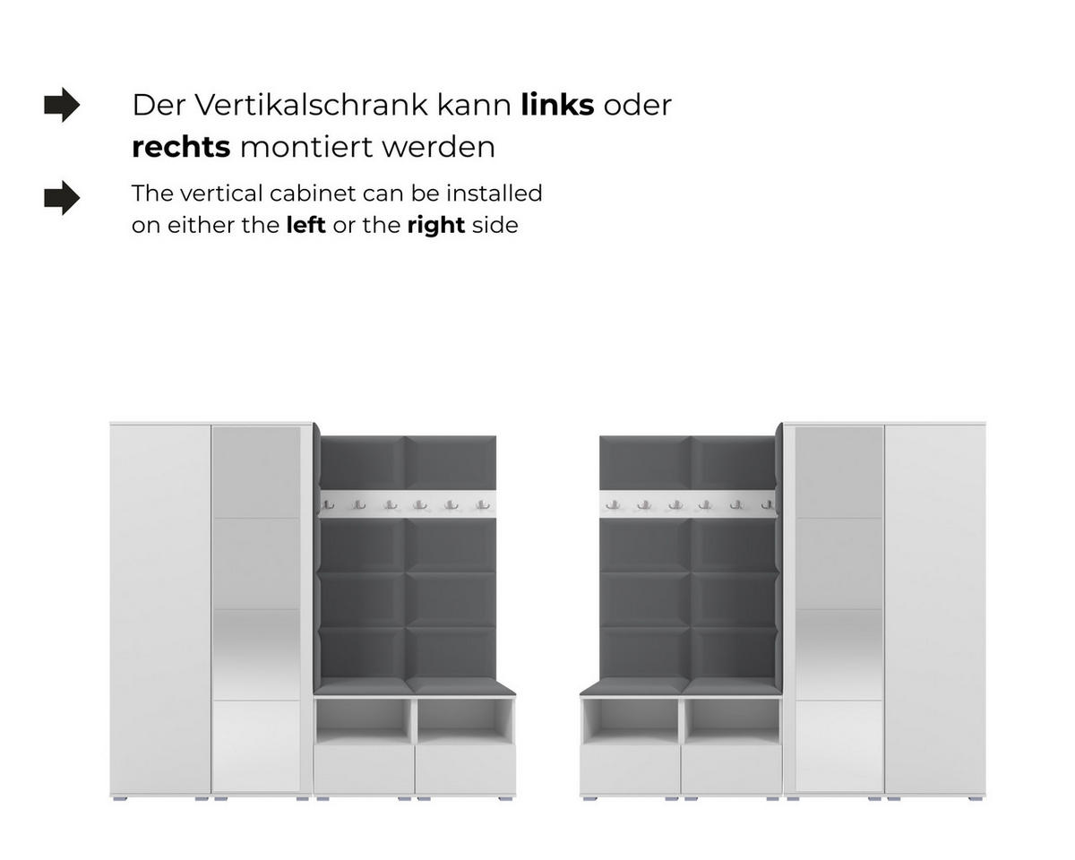 GARDEROBE NELA IX 200 cm (Modulare Flurmöbel Artisan Eiche mit Sitzpolster Schwarz 16 Breite Sitzbank) - Silberfarben/Schwarz, Holz/Holzwerkstoff (200/187/40cm) - Ravio