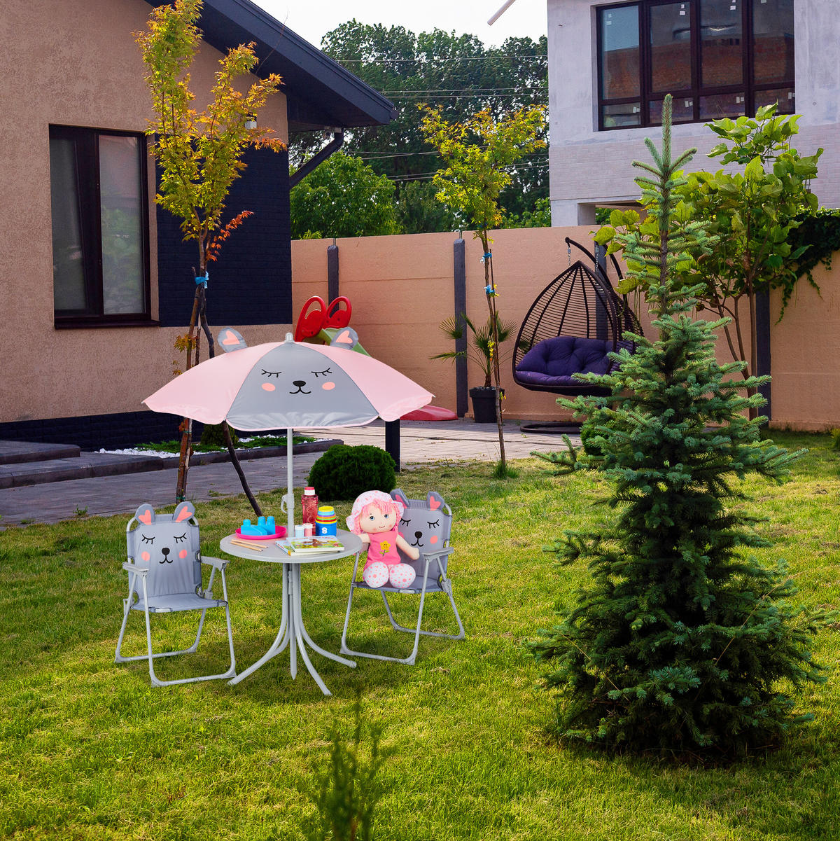 CAMPING-KINDERSITZGRUPPE - Blau, Kunststoff/Textil - Relaxdays