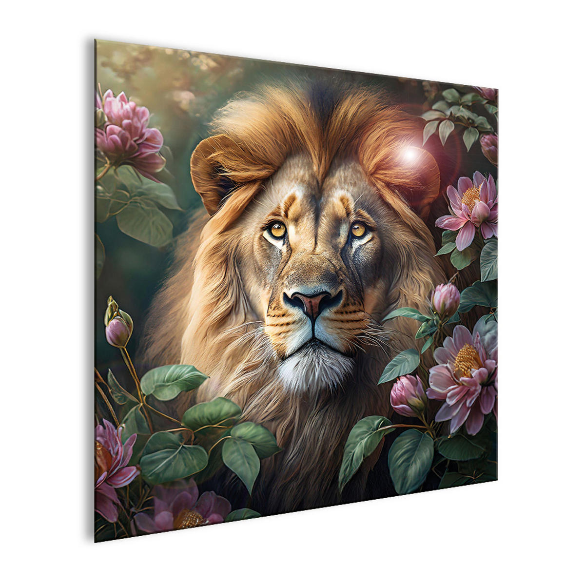 GLASBILD 30x30 cm Löwe Blumen - Rosa, Glas (30/30cm) - artissimo